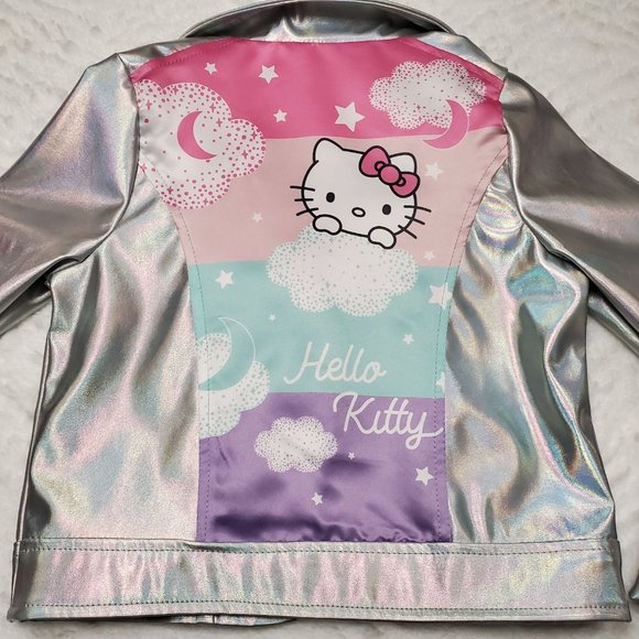 Sanrio Hello Kitty Girls Metallic Silver Moto Jacket & Pants Outfit Set Size 6 - Picture 3 of 14